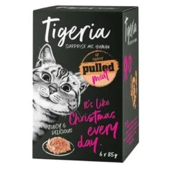 Tigeria Pulled Meat 48 X 85 G Comida Húmeda Para Gatos -Suministros Para Mascotas 135598 pla tigeria pulledmeat pute 6x85g hs 7