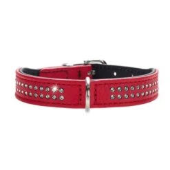 Collar De Cuero HUNTER Diamond Petit Rojo Y Negro Para Perros