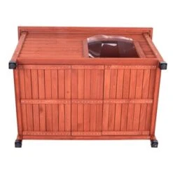 Caseta De Madera Woody Con Puerta Para Perros -Suministros Para Mascotas 55518 woody flachdach fg 8302 3