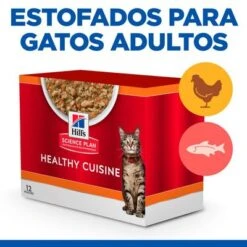 Hill's Science Plan Hill's Adult Healthy Cuisine Con Pollo Y Salmón Para Gatos -Suministros Para Mascotas sp adult cat healthy cuisine multipack pouch chicken salmon bk28510m bk28658m multipack plp 1