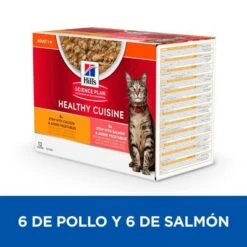 Hill's Science Plan Hill's Adult Healthy Cuisine Con Pollo Y Salmón Para Gatos -Suministros Para Mascotas sp adult cat healthy cuisine pouch chicken salmon bk28510m bk28658m multipack 8